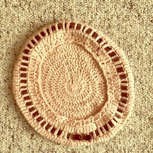 Beige Beret Hat with Brown Accent -perfect Spring